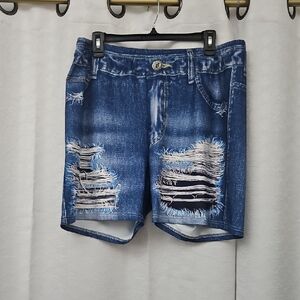 Stylish Blue Distressed Denim Shorts